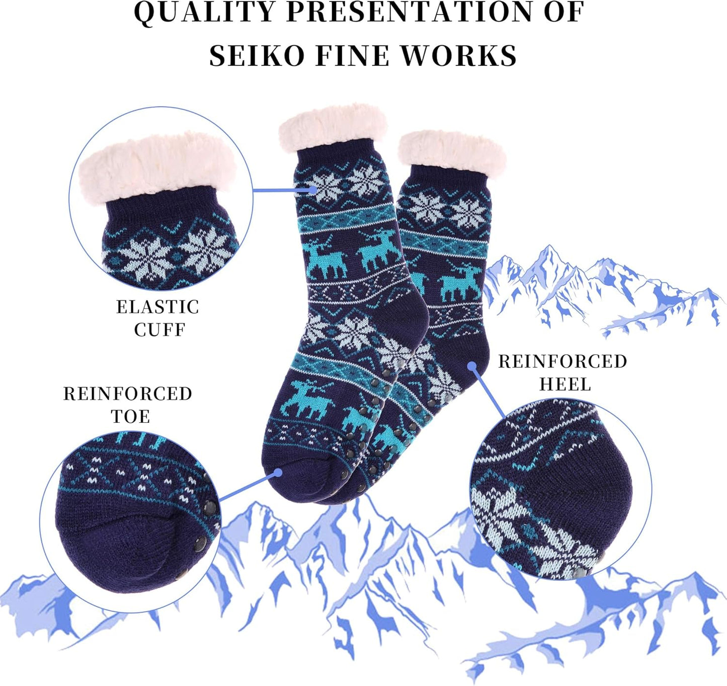 Slipper Socks for Women with Grippers, Winter Warm Fuzzy Indoor Christmas Gifts Socks