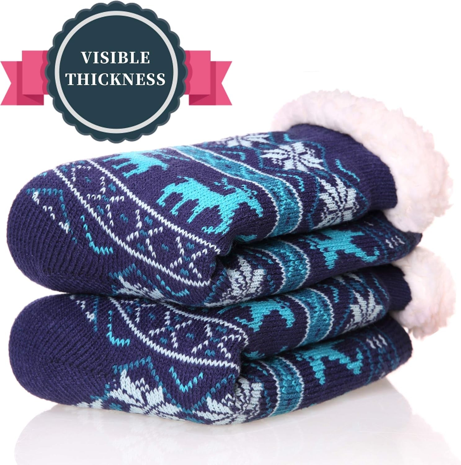 Slipper Socks for Women with Grippers, Winter Warm Fuzzy Indoor Christmas Gifts Socks